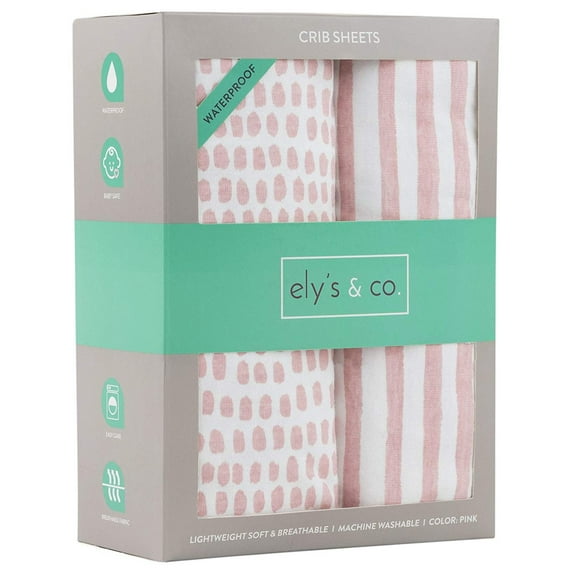Waterproof Crib Sheet | Toddler Sheet no Need for Crib Mattress Pad Cover or Protector I Mauve Pink Splash and Stripes by Ely's & Co.