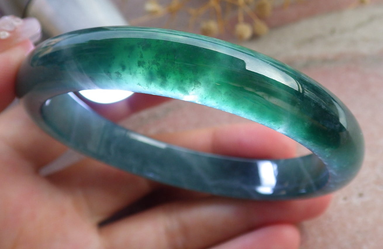 Icy Green Natural A JADE Jadeite Circle Bangle Bracelet 60 mm 682900 TN
