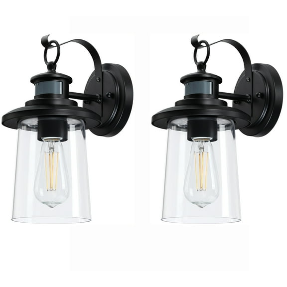 13"H Motion Sensor Outdoor Wall Lantern, Motion Sensor Black Wall Mount Light(Set of 2)