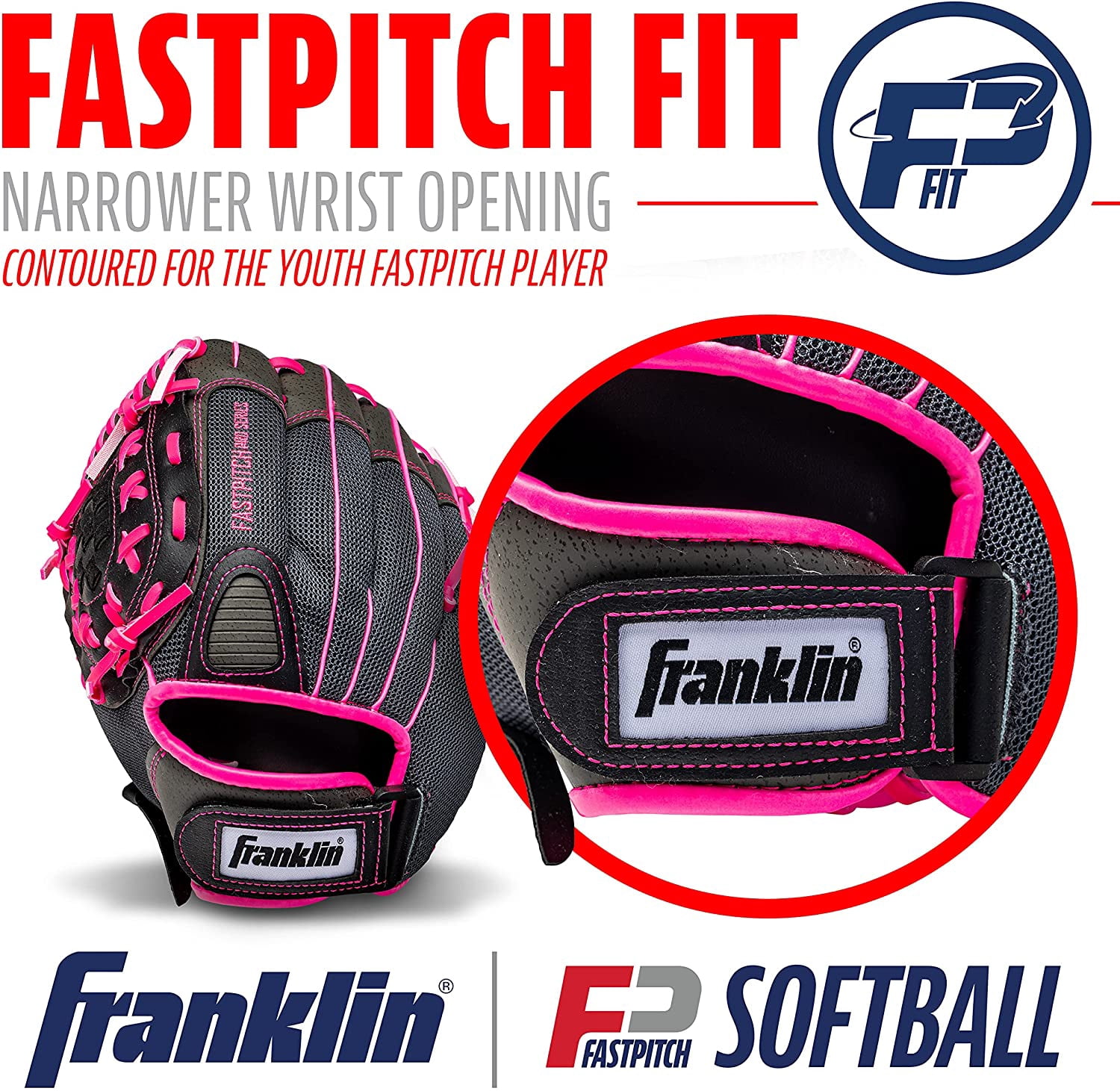 Franklin Sports Fastpitch Pro Softball Glove, 11 in, Pink, Left Hand Throw