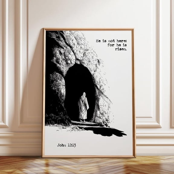 He Is Risen Resurrection Empty Tomb Scripture Wall Art Print, Unframed Paper Poster 8x10in