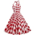 thumbnail image 2 of SWSMCLT Women's Midi Dresses Long Swing Casual Vintage Sundress Fitted Halter Swing Dress Date Night High Waist Red White grid Large, 2 of 4