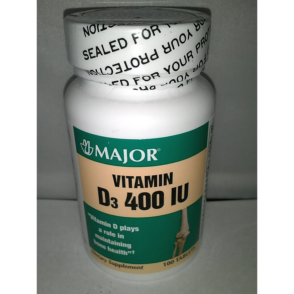 Major Generic Vitamin D3 400 IU Dietary Supplement Bone Health 100 Tablets
