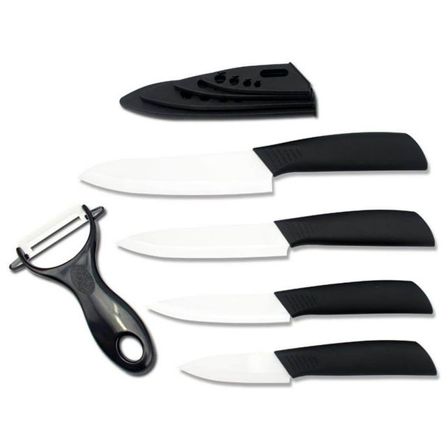 relayinert 5 Pcs Zirconia Ceramic Knife Set Cooking Tools 3" 4" 5" 6" Inch Paring Chef Knife + Peeler + Covers Ceramic Knife Set
