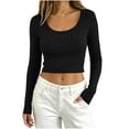thumbnail image 2 of Stamzod Fitted T Shirts for Women Fashion U Neck Long Sleeve Crop Tops Casual Knit Ribbed Basic Tees, 2 of 8