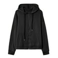 thumbnail image 4 of Womens 2 Piece Lounge Sets Hooded Coat 2 Piece Outfits for Women Fashion Drawstring Full Zip Sweatshirt and Shorts Sweatsuits Sets with Pocket Ladies Tracksuit Sets on Sale, 4 of 7