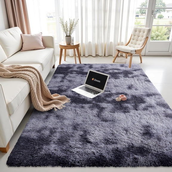 Buganda Soft Shag Area Rug, Washable Non-Slip Rug for Living Room Bedroom, Modern Decor Carpet, 5'X8', Light Grey