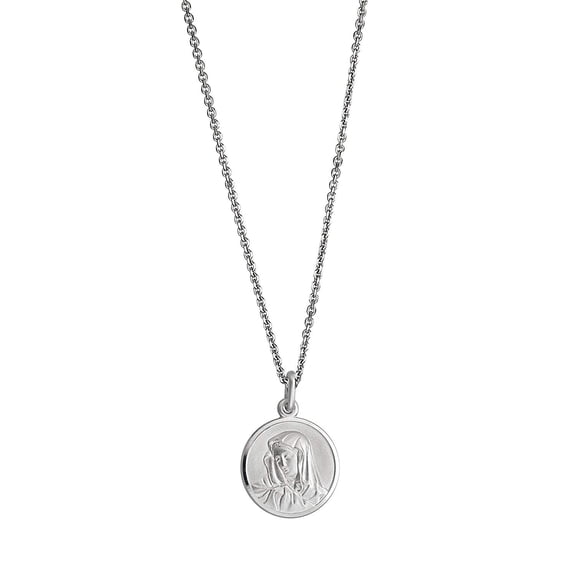 Decadence Sterling Silver Rhodium 18mm Round Virgin Mary Medal 18" Necklace