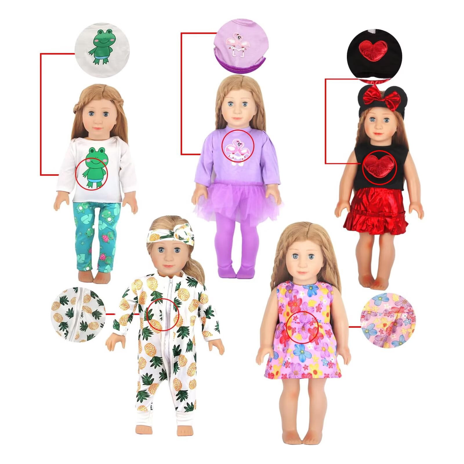 AlevRam 10 Sets 18 Inch Doll Clothes Set - Outfits for American Girl Dolls & 18" Dolls - Includes Pajamas, Dresses, Skirts, Swimsuit, Bodysuits - Gift for Girls Age 3+