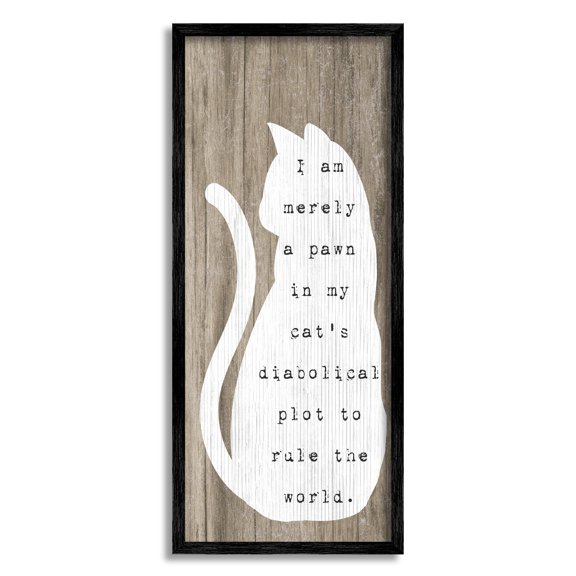 Stupell Industries Humorous Cat Quote Grainy Pattern Sitting Silhouette Graphic Art Black Framed Art Print Wall Art, Design by Daphne Polselli
