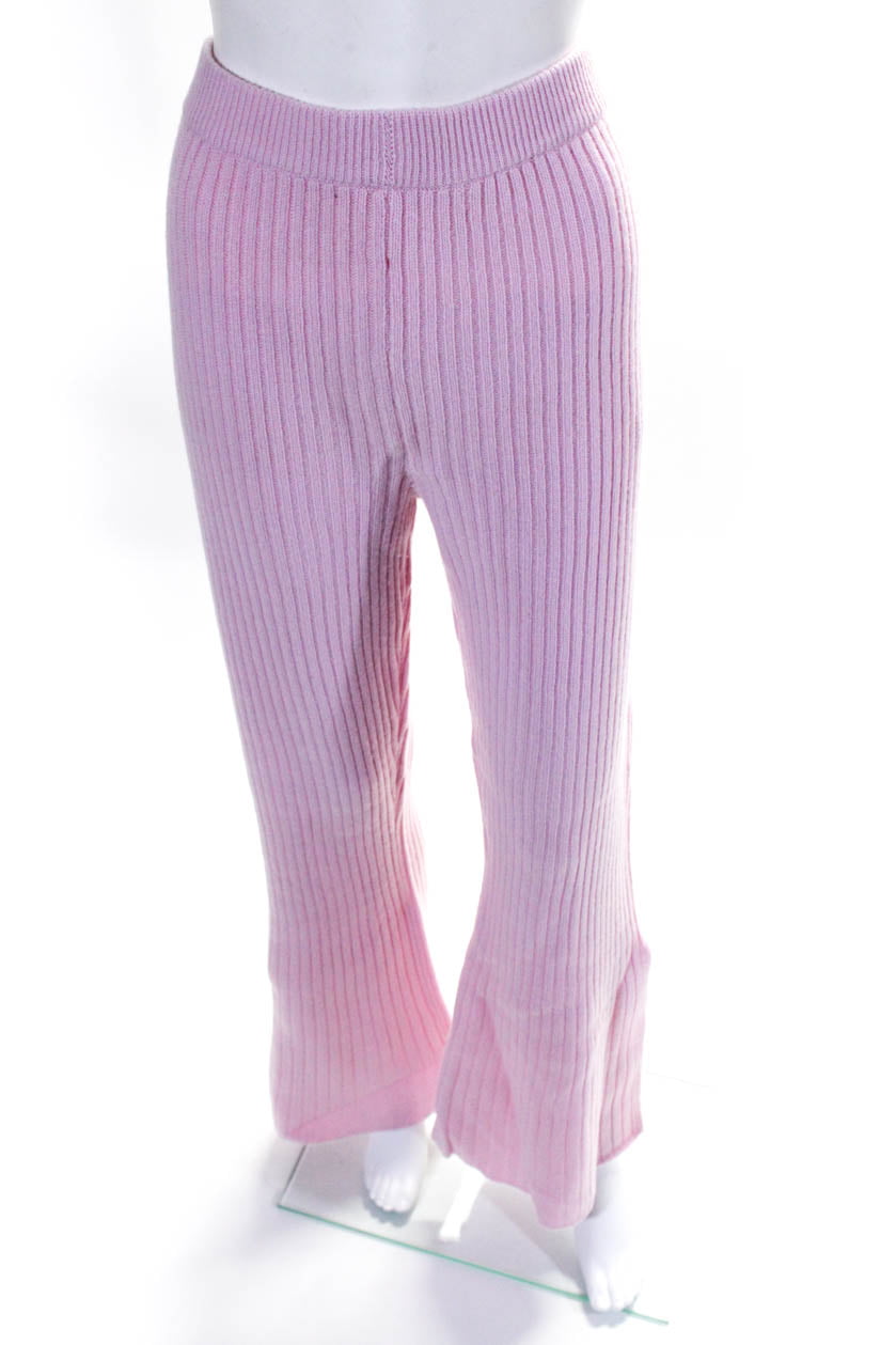 Something Navy Womens Ribbed Knitted Flare Pants Knit Pants Pink Size XL