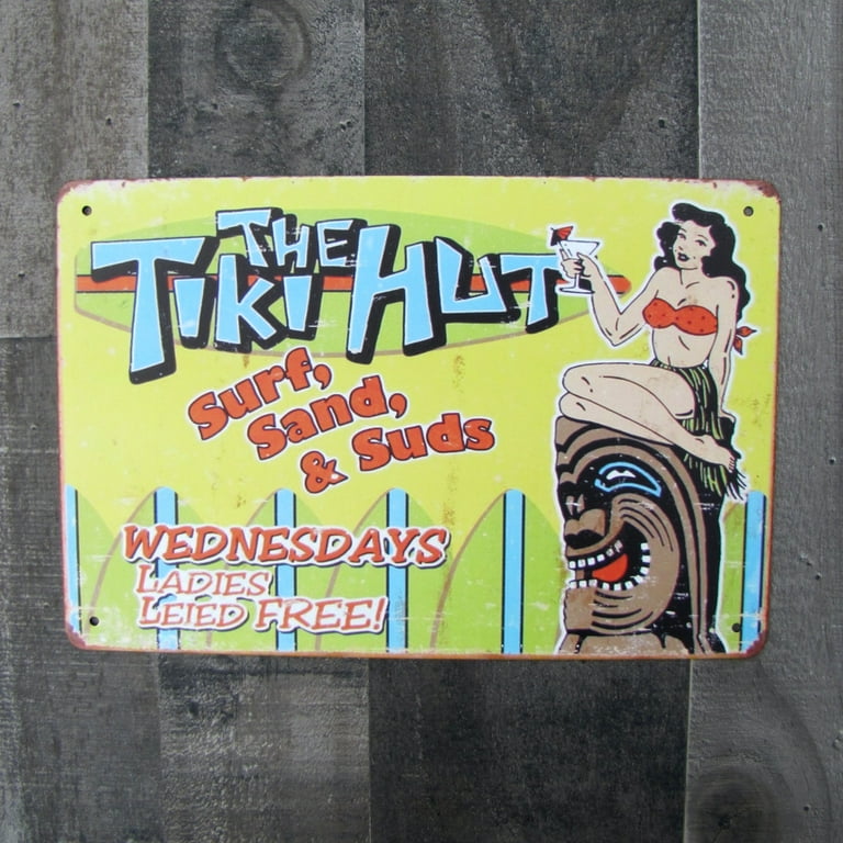 Funny Metal Tiki Hut Sign Beach House Coastal Outdoor Bar Man Cave Wall Decor Funny Metal Tiki Hut Sign Beach House Coastal Outdoor Bar Man Cave Wall Decor