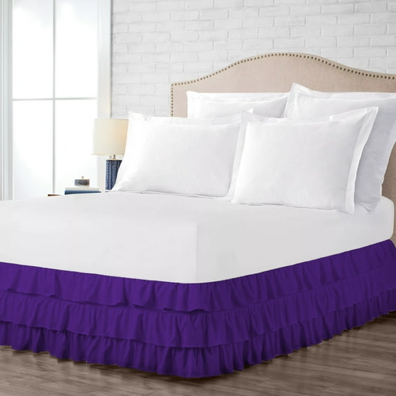 Multi Ruffled Bed Skirt Purple Three Quarter Size 13 Inch Tailored Drop, Soft Double Brushed Hotel Quality Microfiber Bed Skirt Luxury, Easy to Care Wrinkle & Fade Resistance