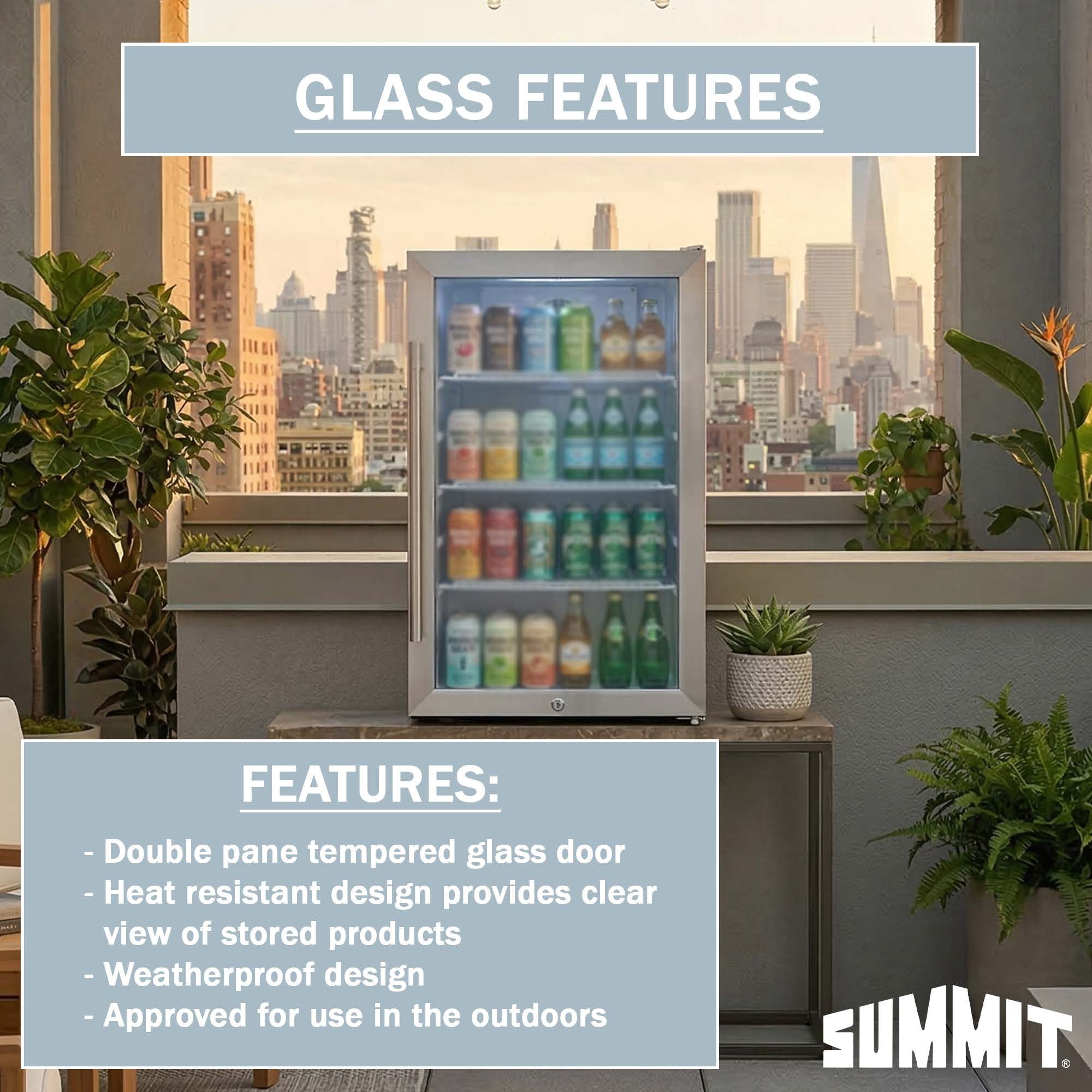 19 Inch Beverage Center, 3.13 cu.ft. Capacity, Outdoor Refrigerator, Shallow Depth, Stainless Steel & Glass- SPR489OS