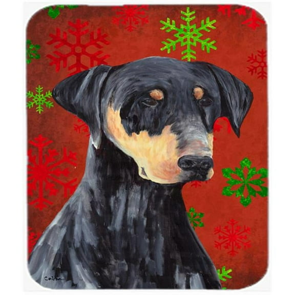Doberman Red And Green Snowflakes Christmas Mouse Pad, Hot Pad Or Trivet