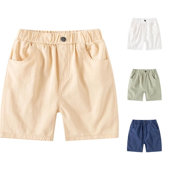 WEIGFI Child Toddler Boys Cotton Shorts With Pockets Elastic Waist Solid Color Outdoor Playwear Lightweight Summer Casual Daily Wear Funny Vacation Bottom,Khaki,18-24 Months