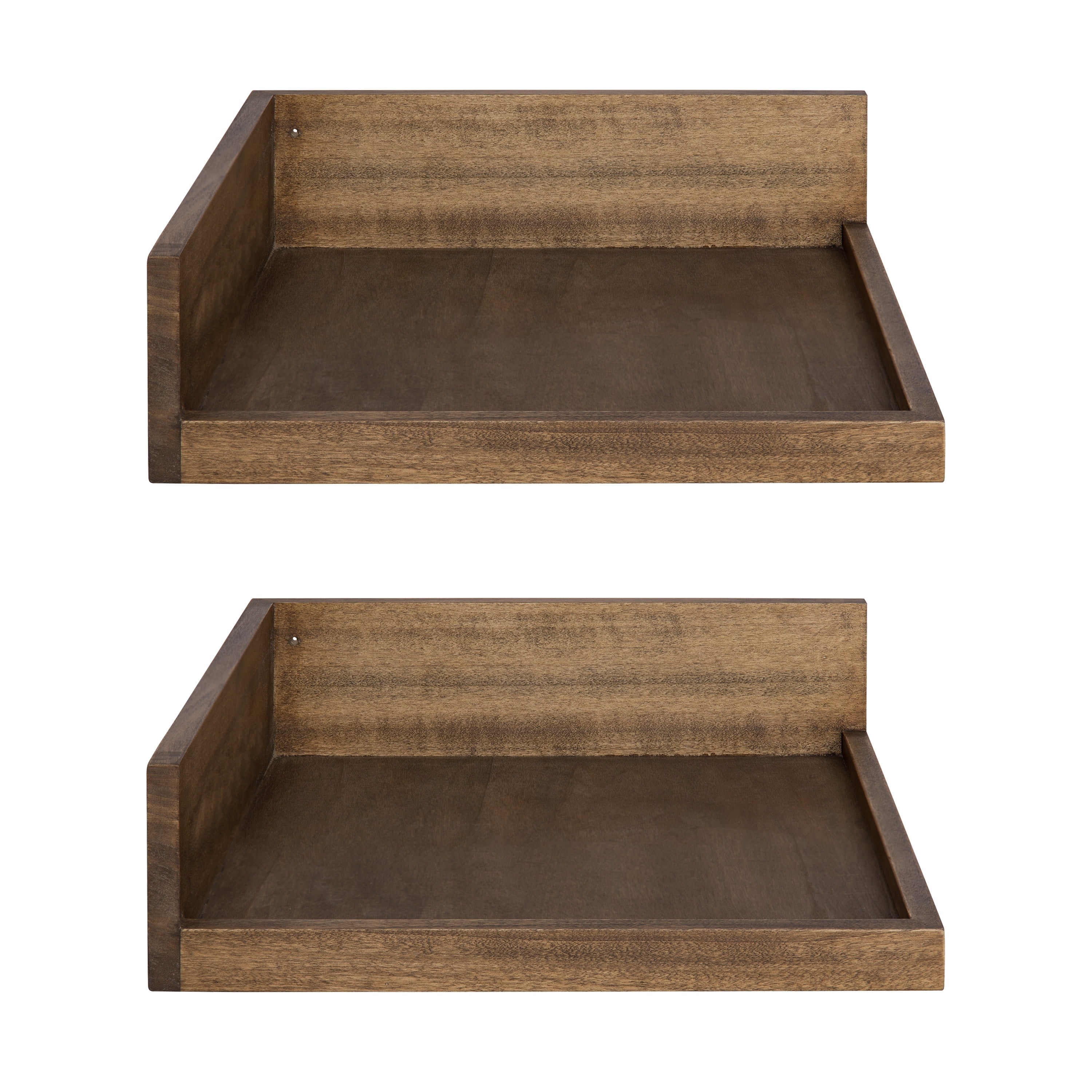 Kate and Laurel Levie Rustic Modern Floating Corner Wood Wall Shelves, 12 x 12 Inches, 2 pack, Rustic Brown
