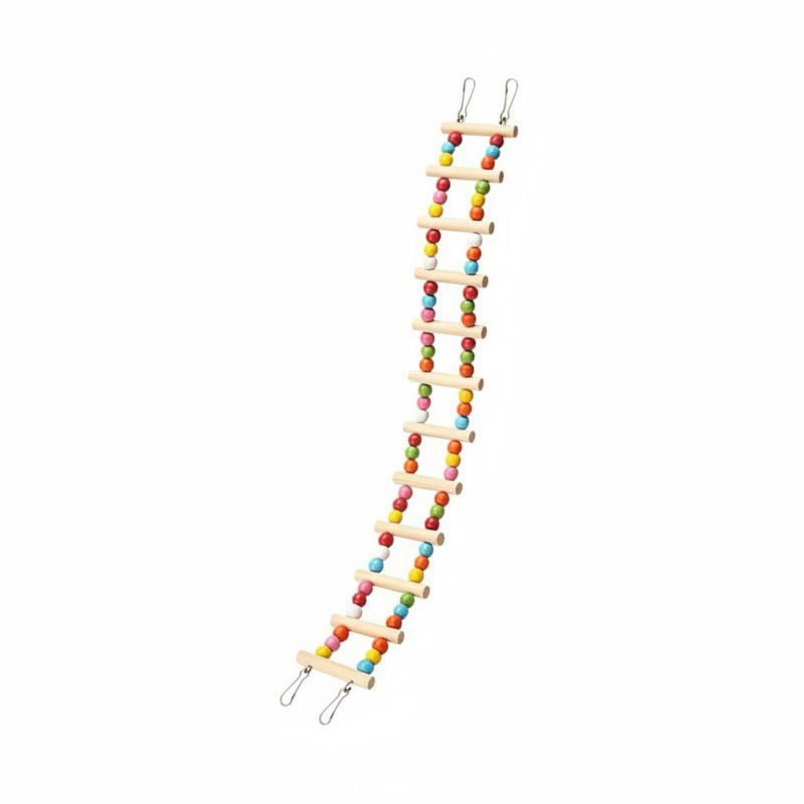 EHJRE Parrot Enclosure Ladder Fir Wood Wooden Bird Ladder Hanging Hooks for Pet Birds Colorful Bead a