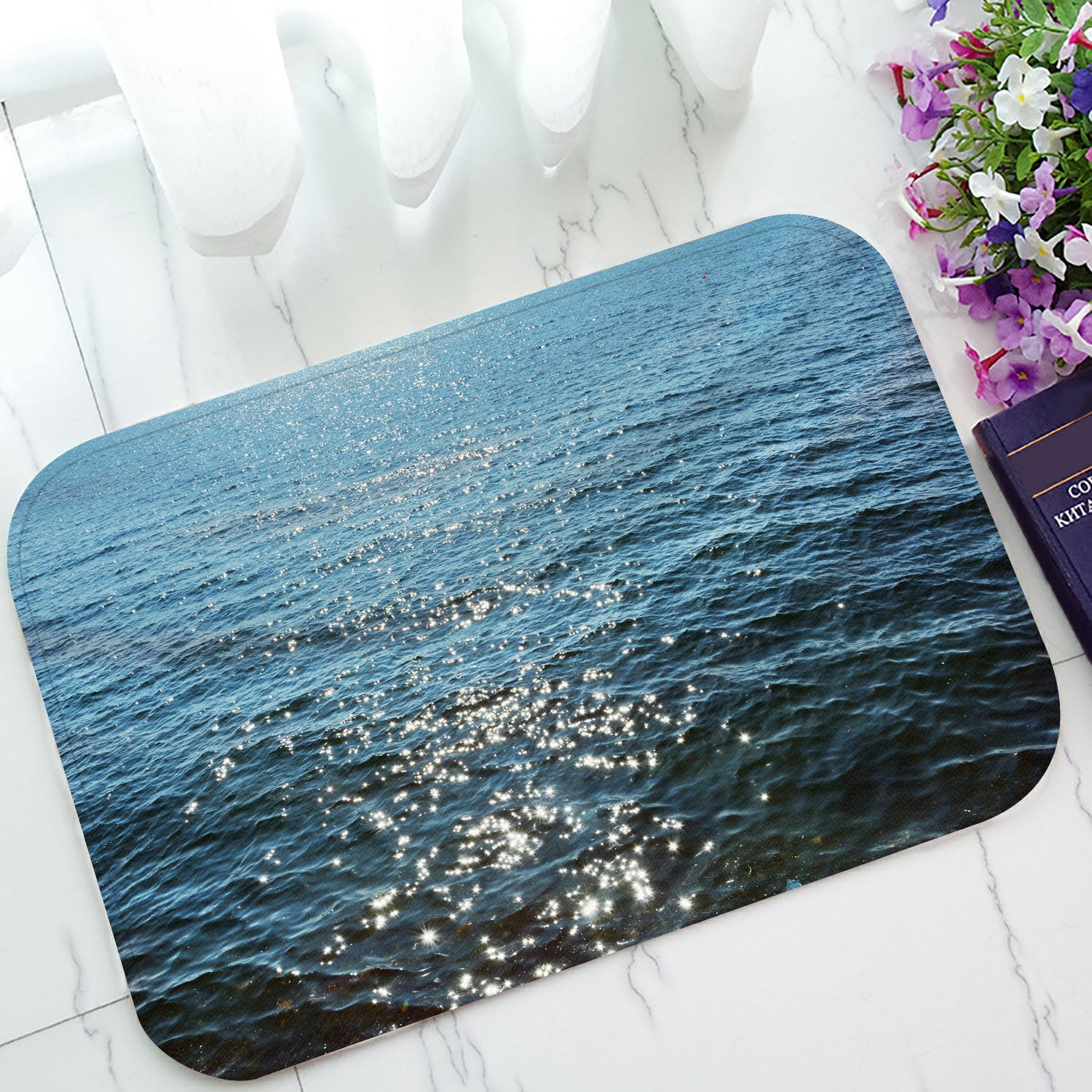 PHFZK Beach Theme Doormat, Deep Blue Sea Ocean Waves Doormat Outdoors/Indoor Doormat Home Floor