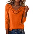 thumbnail image 2 of GZWYHT Cowl Neck Cute Sweaters for Women Lightweight Long Sleeve Sweater Knit Pullover Tops Fall Winter Casual Outfits Orange S, 2 of 6