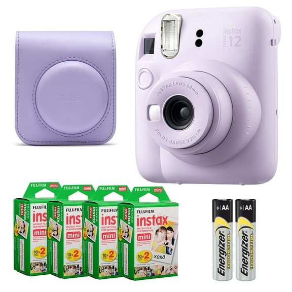 Fujifilm Instax Mini 12 Camera (Lilac Purple)   Case   Instax Mini Instant Film (80 Sheets)