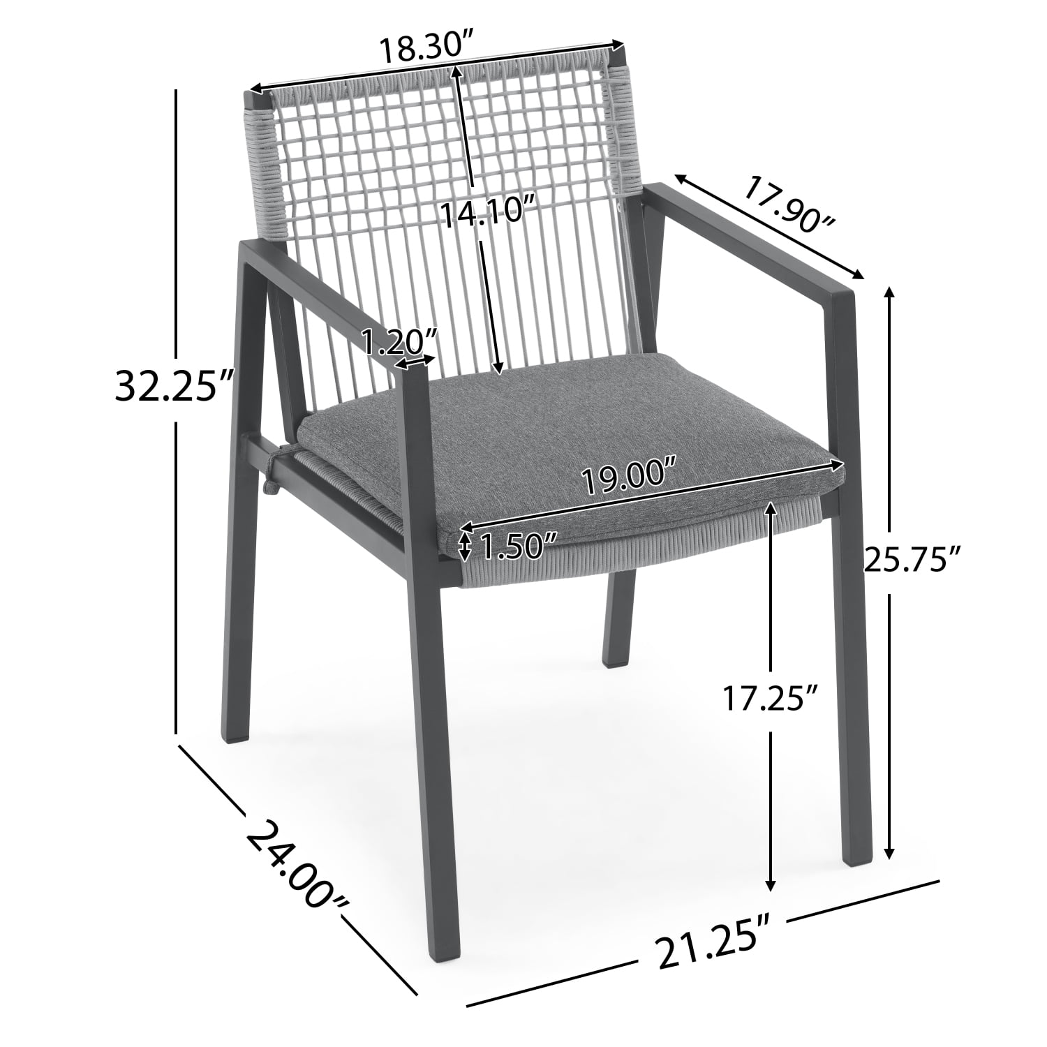 Outdoor Dining Chairs Set of 2, Aluminum Rope , Patio Balcony Chairs with Cushions