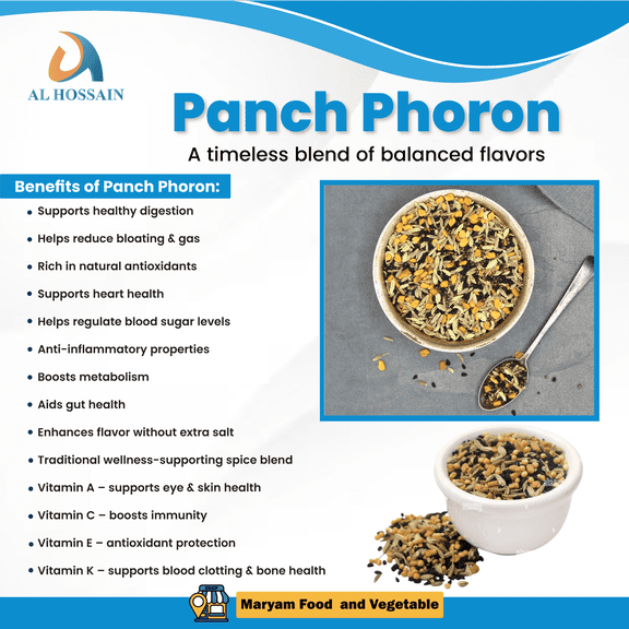Al Hossain Panch Phoron Whole Spice Blend 8.8oz (250g) – Bengali Five Spice Mix (Fenugreek, Mustard, Nigella, Fennel & Cumin), Vegan, Gluten-Free, Natural Indian Cooking Spice