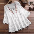 thumbnail image 2 of Blouse For Women Summer Vintage Lace Patchwork Bow V Neck Embroidery Summer 3/4 Sleeve Retro Solid Tops T Shirt, 2 of 2
