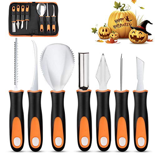 Upgrade 9 Pieces Halloween Pumpkin Carving Tools Set with Soft Grip Rubber Handle Stainless Steel Masters Carving Kit with Zipper Bag for Halloween Pumpkin Lanterns GoStock Pumpkin Carving Kit