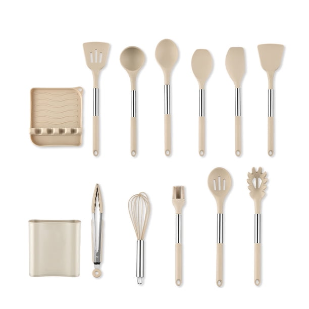UTENSILIOS DE COCINA, Conjunto de utensilios de cocina silicona de acero inoxidable caki para el hogar