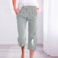 thumbnail image 2 of ShomPort Cotton Linen Pants for Women Summer Autumn Wide Leg Loose Comfy Capris Drawstring Casual Trendy Pants (Mint Green 18), 2 of 5