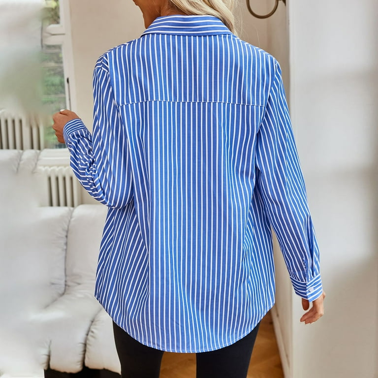 blue and white striped dress shirt womens L'agence Ellery Poplin Shirt In Allure Blue/White Stripe