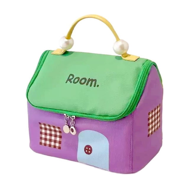 Colorful Oxford Cloth Cosmetic Storage Box with Unique Small House Design, Layered Storage, Handle for Easy Carry, Suitable for Daily Use