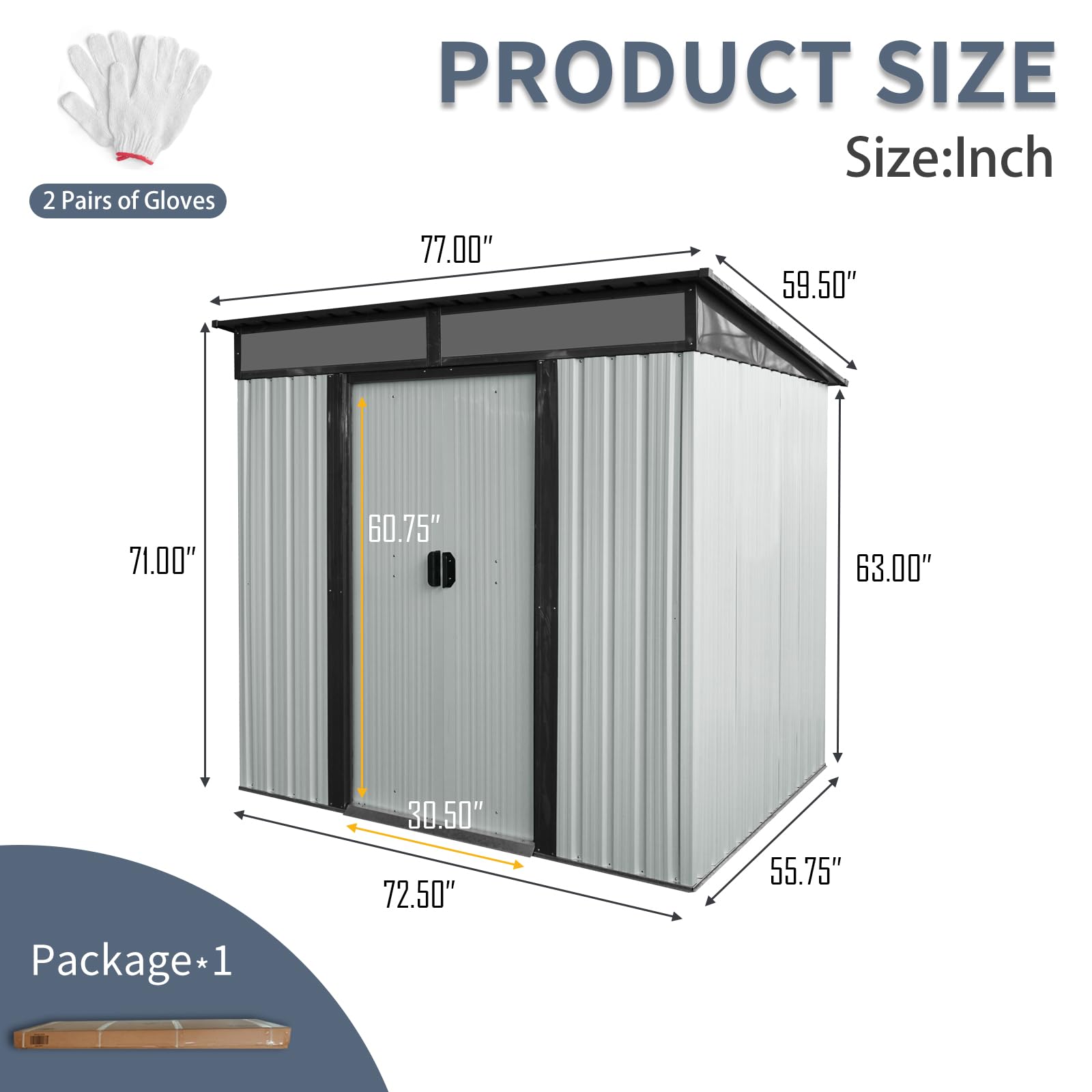 5' x 6' Outdoor Storage Shed, HOYOA Galvanized Metal Storage Shed with Lockable Door for Garden Backyard Patio Lawn, Weather Resistant and Waterproof, White and Black