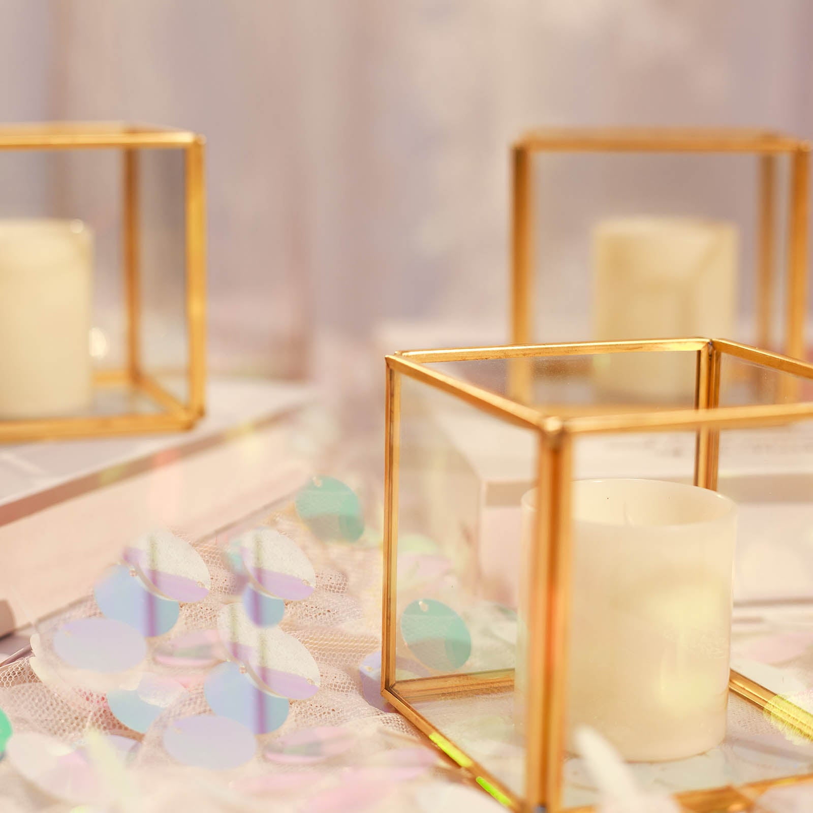 Efavormart 3 Pcs | 3"x3" Clear Glass Gold Metal Frame Tealight Candle ...