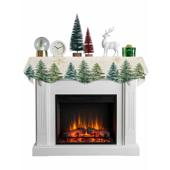 Green Christmas Tree Mantel Scarf Fireplace Decorations for Living Room, Green Xmas Tree Snowflake Rustic Fireplace Mantel Scarf Cover Runner for Halloween/Thanksgiving/Christmas Decor 70"x17"