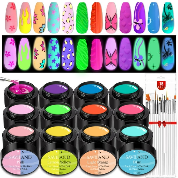 Saviland Glows in The Dark Gel Nail Polish Kit 12 Luminous Colors