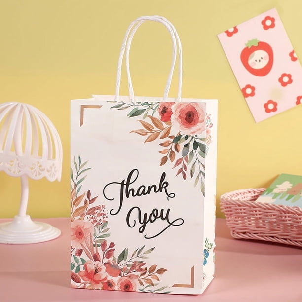 Zhuge 12 bolsas de regalo de papel kraft con asas, bolsas de flores de agradecimiento con papel de seda, bolsas de regalo de papel kraft (G)