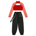 thumbnail image 3 of Yeahdor Girls Sequins Open Back Crop Top with Jogger Pants Dance Outfit Hip-hop Street Dance Performance Costume Red 8, 3 of 7