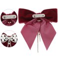 thumbnail image 3 of DARING DIVA Women's Velvet Faux Pearl Rhinestone Bow Tie Red, 3 of 5