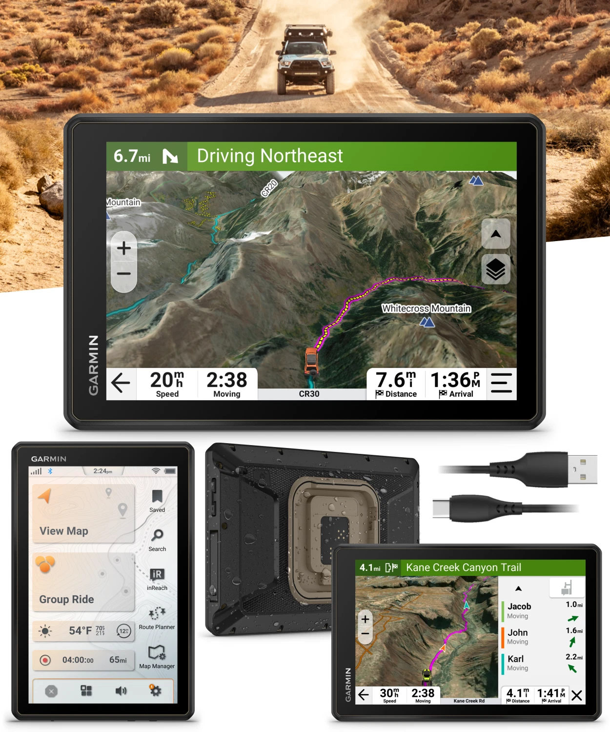 Garmin Tread 2 Overland Edition – 8" All-Terrain GPS Navigator for Off-the-Grid Travels, Topo & Satellite Maps, Weather, Group Ride + Wearable4U Power Pack Bundle