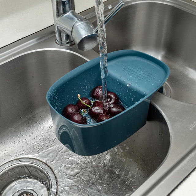 Cesta de colador de fregadero multifunción, filtro de residuos de fregadero, colador de almacenamiento de alimentos para lavar verduras, frutas, pasta Azul Macarena Colador fregadero