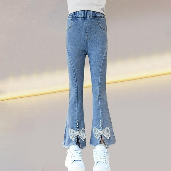 Jeans for Teens New Girls' Jeans Girls and Stylish Appearance Children's Bottoms Medium and Large Children's Pants Style B-36 Blue 11 Years