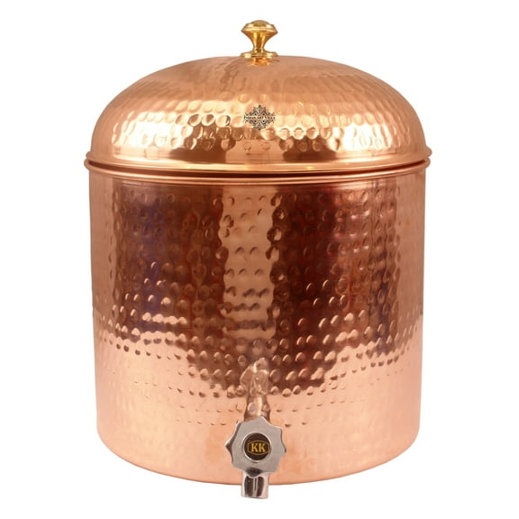Indian Art Villa Copper Water Dispenser - Elegant Hammered Design, Joint-Free, 237 oz