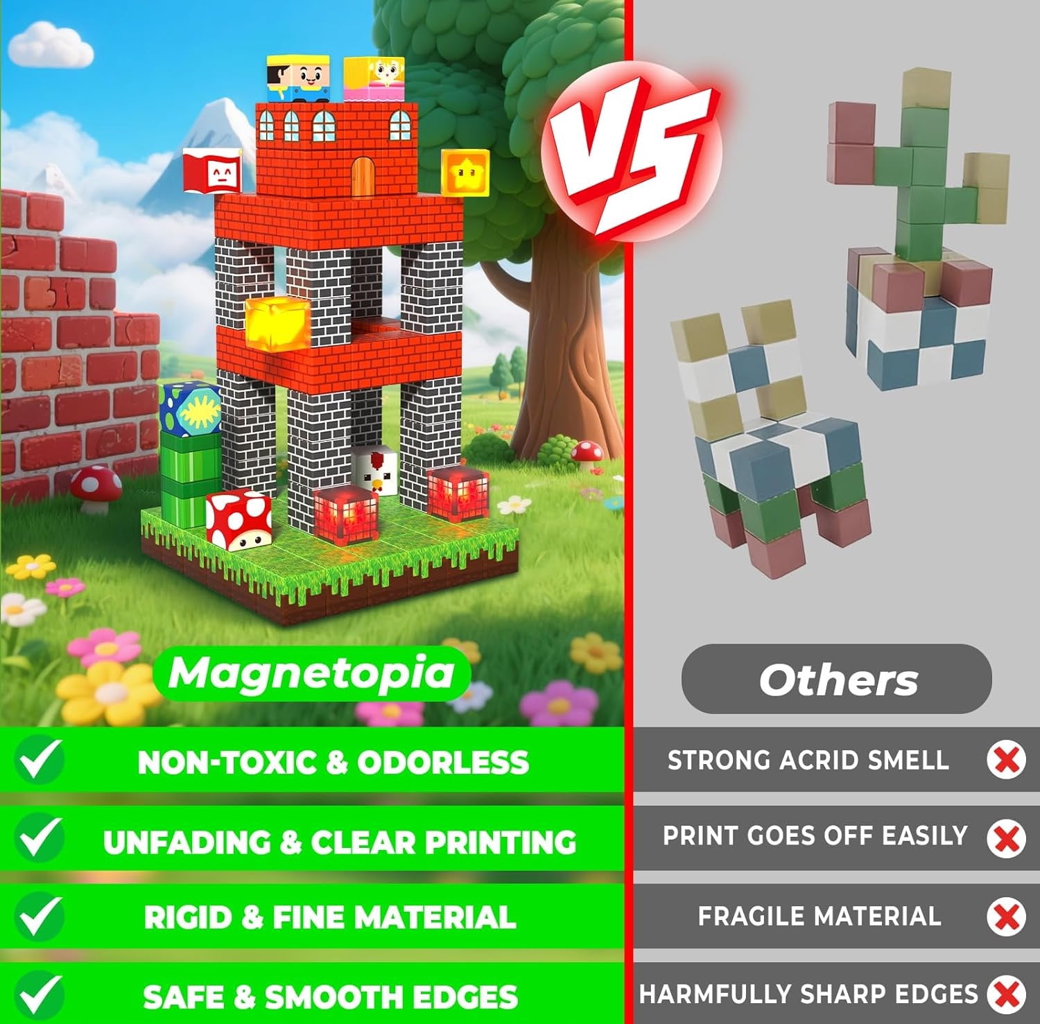 Annexfun 200PCS Magnetic Blocks with Light Blocks - Magnetic Blocks for Kids Ages 4 5 6 7 8, Magnetic Building Block, Christmas Birthday Gifts for 3-10 Years Old Boy Girls, STEM Toy
