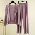 thumbnail image 5 of MEICHEN Lounge Set for Women Women's 3 Piece Set Pajama Long Sleeve Cardigan Sleeveless Top Wide Leg Pants Casual Loose Fit Summer Essentials Fashion Sleepwear, 5 of 5