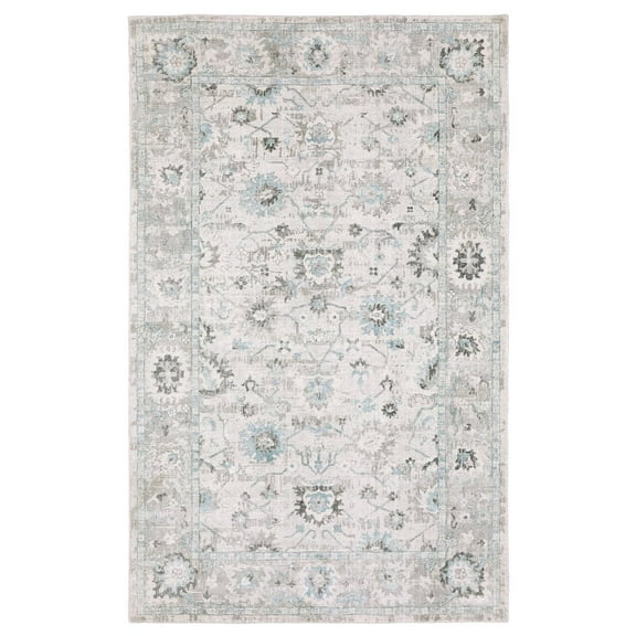 Oriental Weavers Windham Hand-made Wool Blend Area Rug - WIN04 - 6' x 9' - in Ivory/ Teal Blue - Vintage Inspired, Hand-Made Wool Blend Rugs, Dining, Living Room Rug