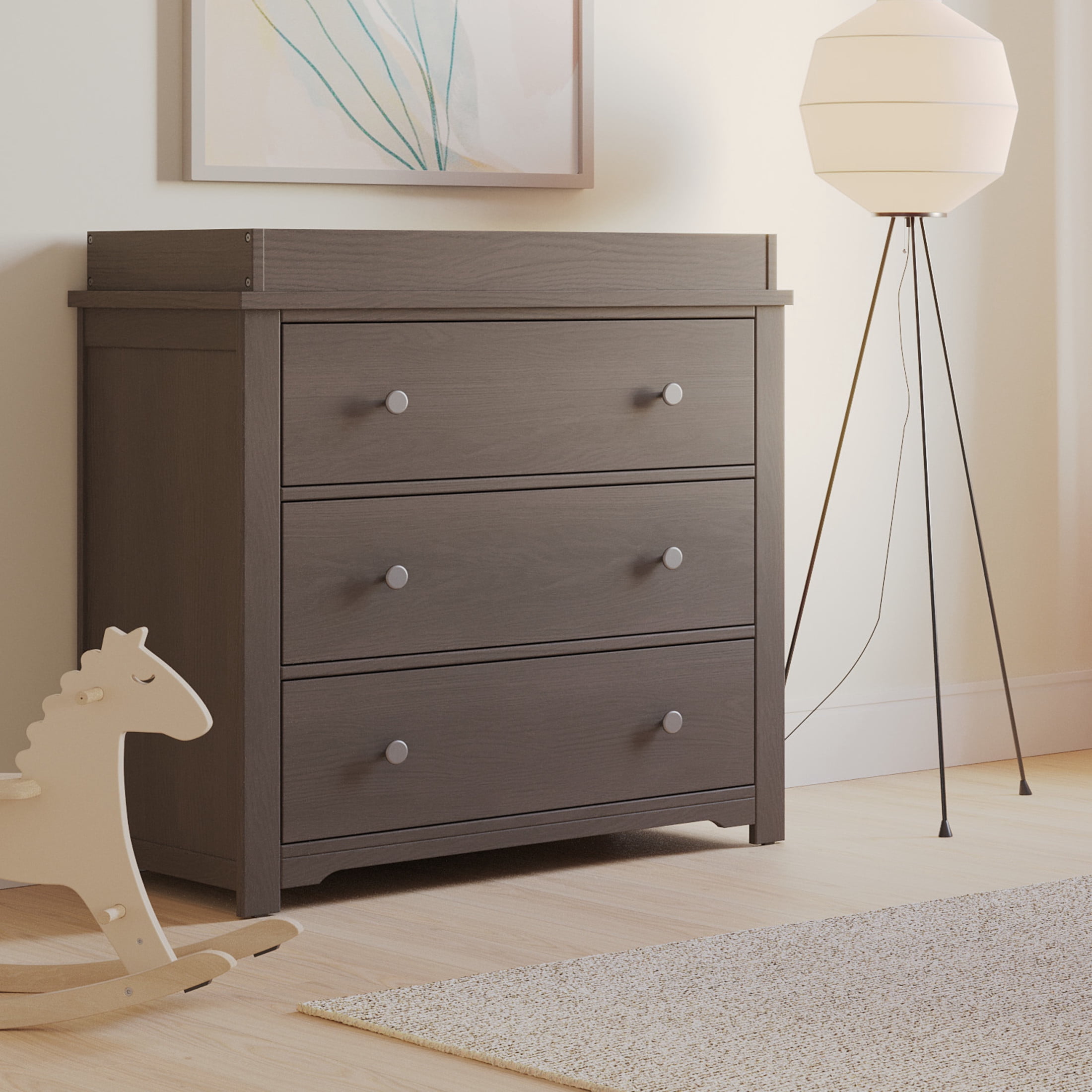 Child Craft Harmony 38" Interlocking 3-Drawer Dresser with Changing Table Topper, Anti-Tip Kit, Dapper Gray