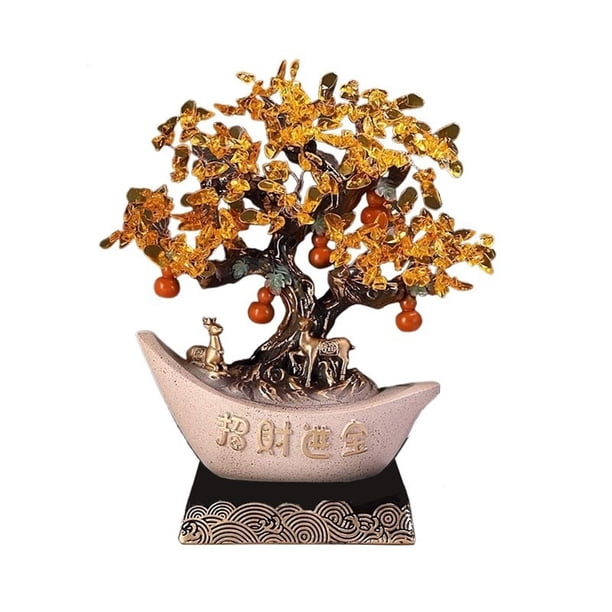 Árbol de citrino con base alta for decoraciones que atraen riqueza, fortuna y suerte.