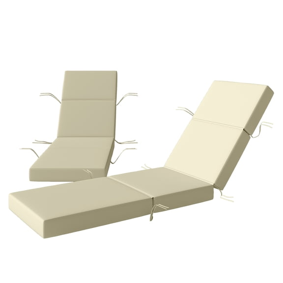 Chaise Lounge Cushions 2-Pack, 21x72 Outdoor Patio Cushions 4 Inch Thick, Cream White Lounge Chair Pads with Ties
